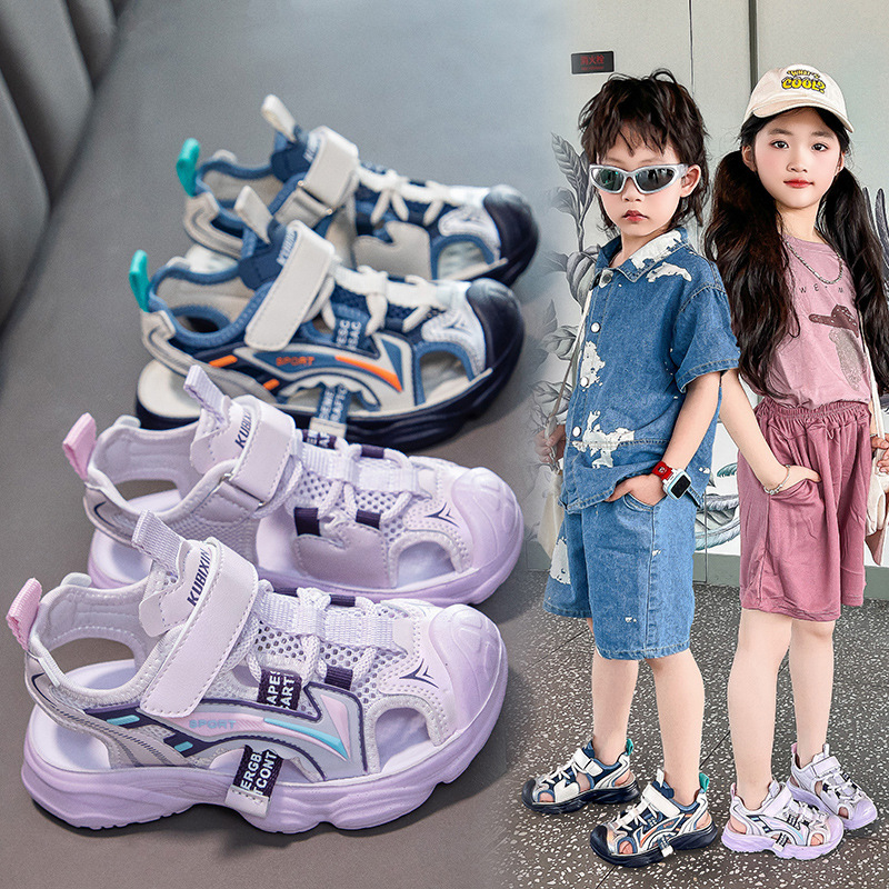 Sandale sport unisex pentru copii, din piele artificială pe deasupra, talpă din cauciuc, închidere Velcro, 4–16 ani