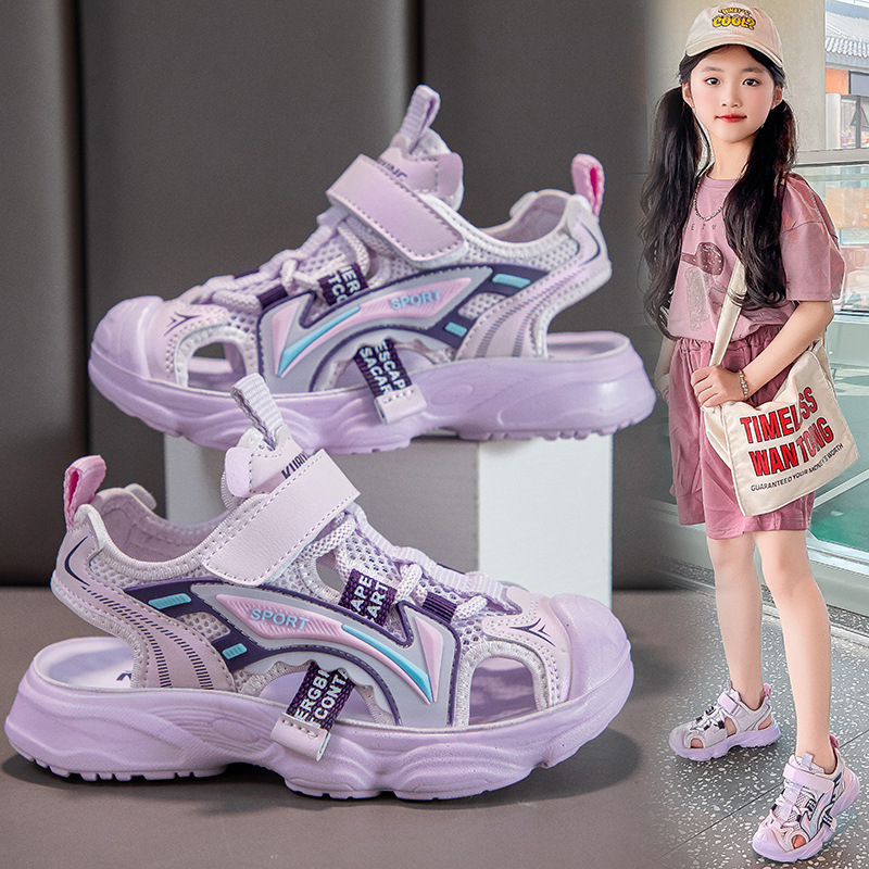 Sandale sport unisex pentru copii, din piele artificială pe deasupra, talpă din cauciuc, închidere Velcro, 4–16 ani