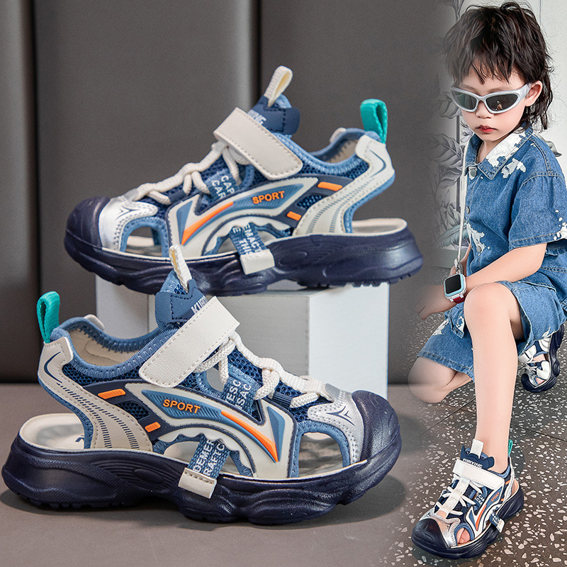 Sandale sport unisex pentru copii, din piele artificială pe deasupra, talpă din cauciuc, închidere Velcro, 4–16 ani