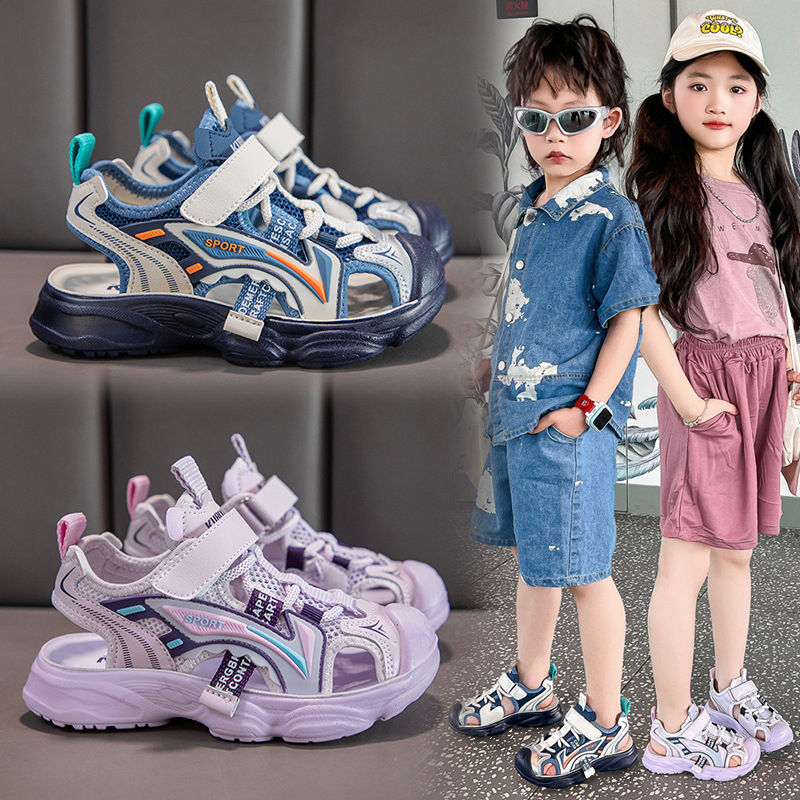 Sandale sport unisex pentru copii, din piele artificială pe deasupra, talpă din cauciuc, închidere Velcro, 4–16 ani