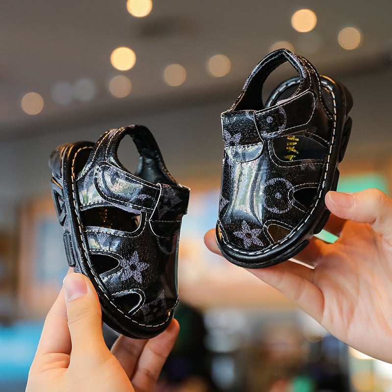 Sandale de vară pentru bebeluși, respirabile, cu închidere Velcro, partea superioară din piele Ultrafilm, model dungat, pentru vârsta 12–36 de luni, anti-derapare, rezistente la uzură