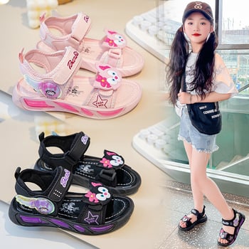 Pantofi de plajă pentru fete, din piele artificială, închidere Velcro, stil coreean, pentru vârstele 4–16 ani