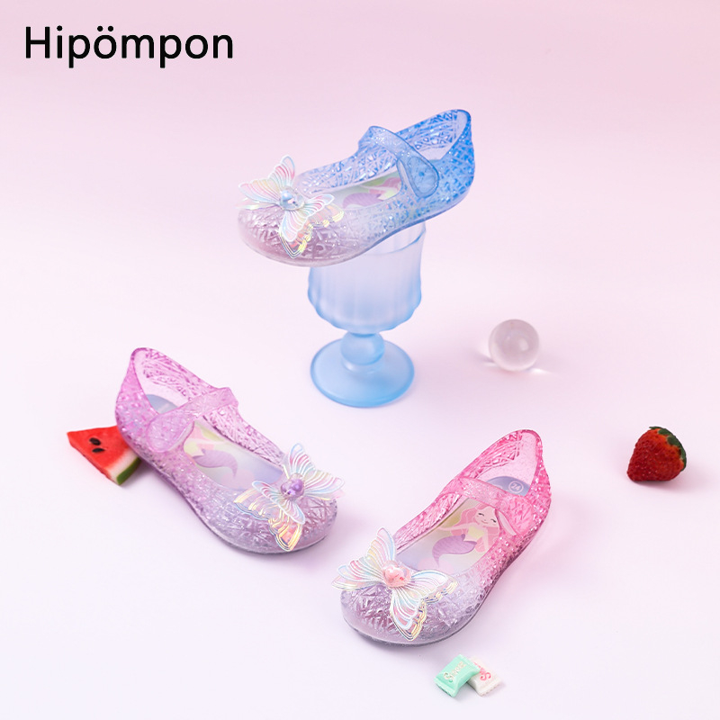 Sandale jelly pentru fete - închidere Velcro, talpă moale PVC, partea superioară PVC, imprimeu desen animat, încălțăminte de vară 2025