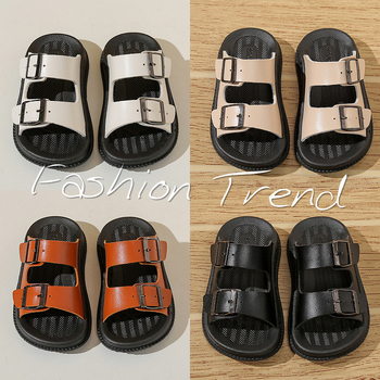 Sandale pentru copii de plajă - deget deschis, închidere Velcro, partea superioară din piele microfibră, talpă PVC, unisex