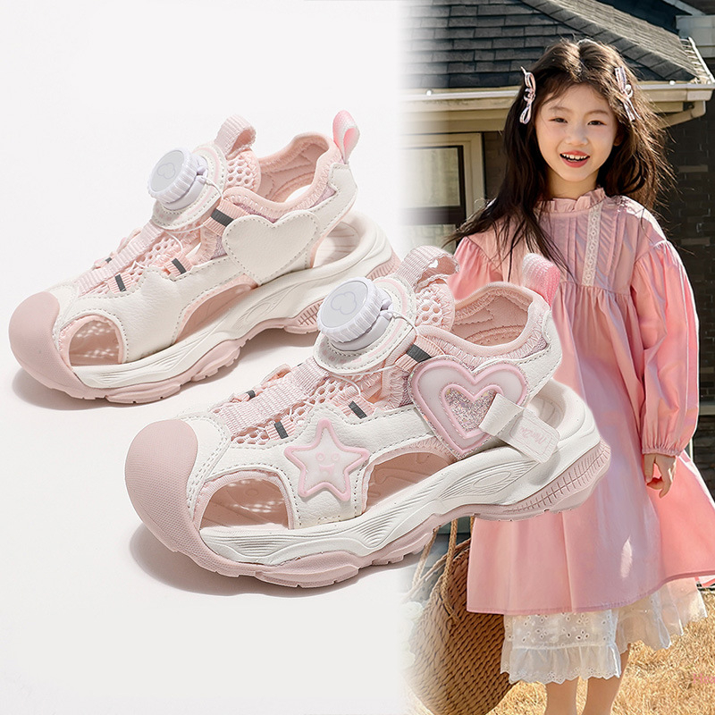 Sandale de plajă pentru fete, vârf închis, din piele sintetică, talpă PVC, stil casual, pentru fete 13–16 ani, vară 2025