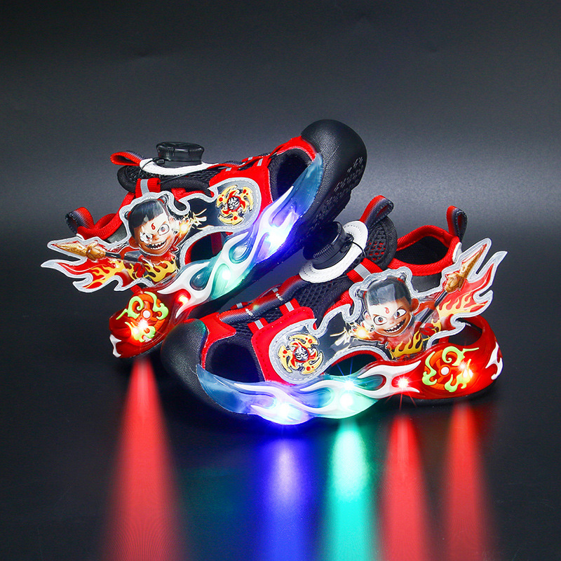 Dječje sportske sandale sa svjetlima, gornji dio od sintetičke kože, EVA đon, zatvaranje okretni gumb, ljeto 2025