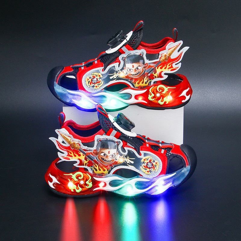 Dječje sportske sandale sa svjetlima, gornji dio od sintetičke kože, EVA đon, zatvaranje okretni gumb, ljeto 2025