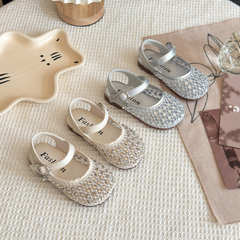 Princezne sandale za djevojčice s mrežastim gornjim dijelom, rhinestones ukrasi, gornji dio od umjetne kože, PU đon, kopča na Velcro