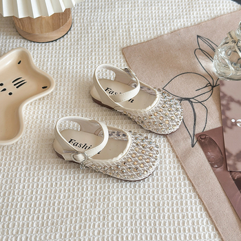 Princezne sandale za djevojčice s mrežastim gornjim dijelom, rhinestones ukrasi, gornji dio od umjetne kože, PU đon, kopča na Velcro