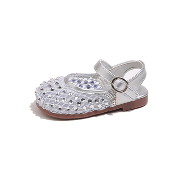 Princezne sandale za djevojčice s mrežastim gornjim dijelom, rhinestones ukrasi, gornji dio od umjetne kože, PU đon, kopča na Velcro