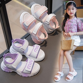 Plažne cipele za djevojčice | gornji dio od sintetičke kože, potplat od gume, Velcro zatvarač, jednobojni uzorak, korejski stil