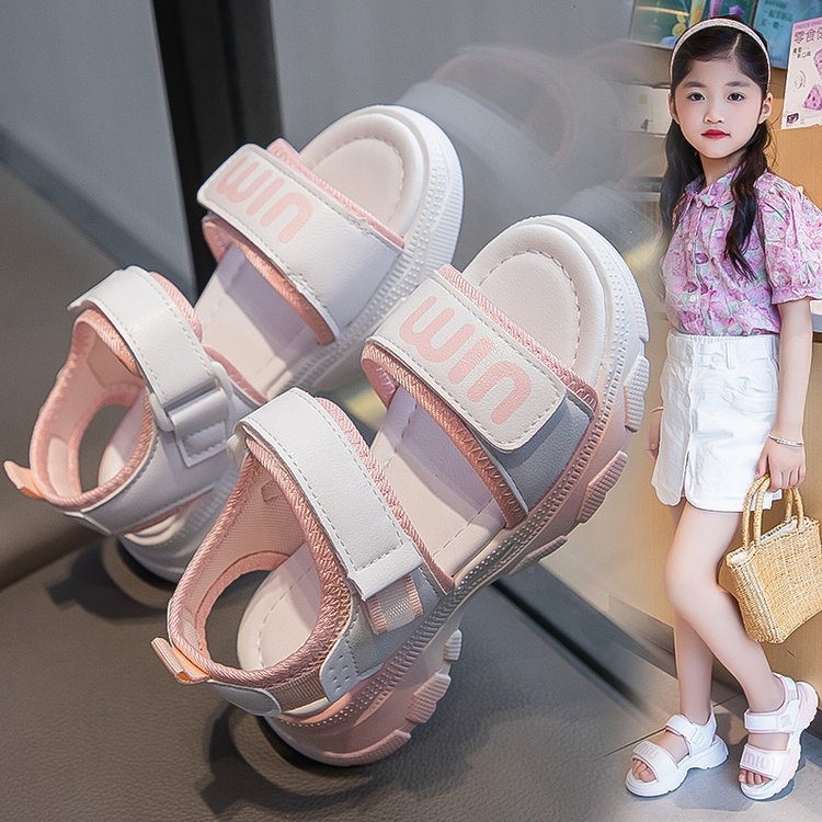 Plažne cipele za djevojčice | gornji dio od sintetičke kože, potplat od gume, Velcro zatvarač, jednobojni uzorak, korejski stil