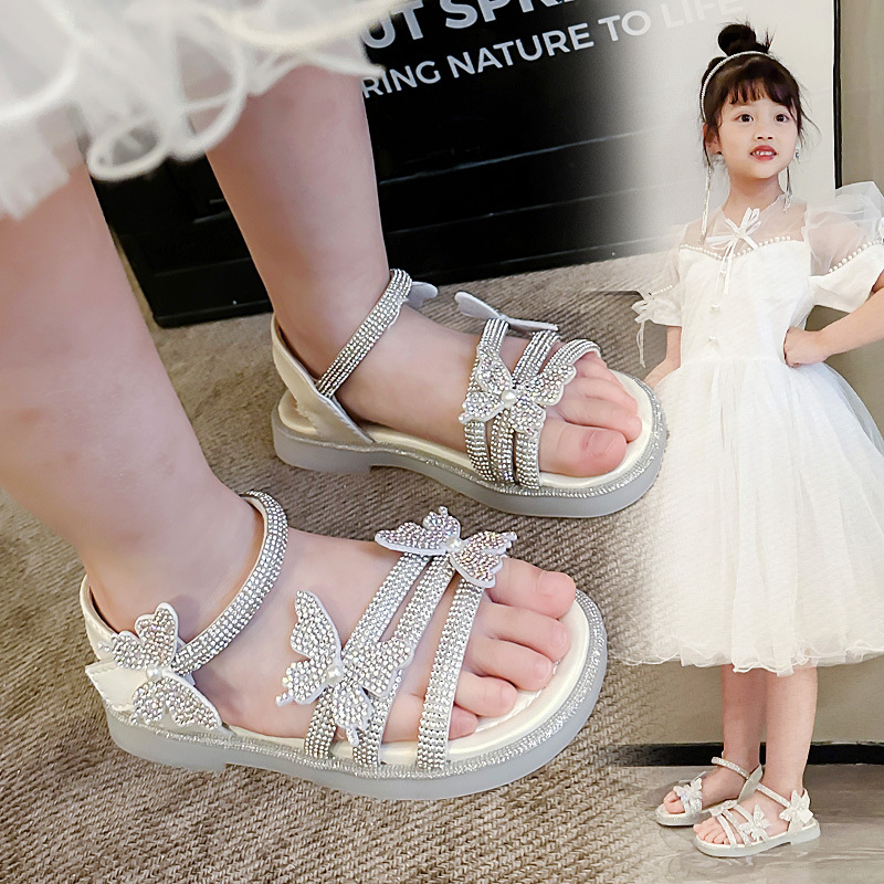 Hercegnő szandálok lányoknak - Velcro-zárás, felsőrész: szintetikus bőr, talp: marha-inas, Koreai stílus