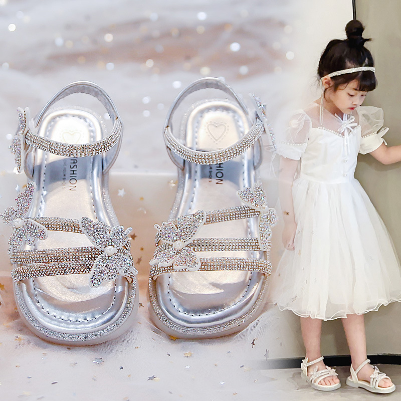 Hercegnő szandálok lányoknak - Velcro-zárás, felsőrész: szintetikus bőr, talp: marha-inas, Koreai stílus