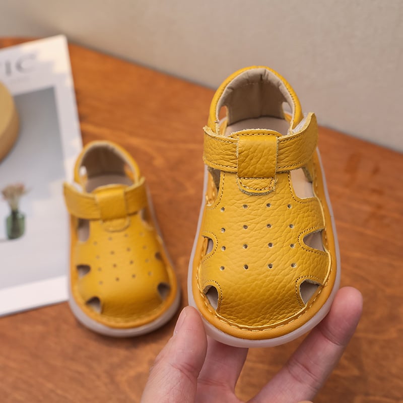 Unisex kožne ljetne sandale za bebe, 12–36 mjeseci, mekana podloga, protuklizne, zatvaranje na Velcro, niski profil