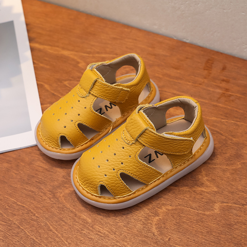 Unisex kožne ljetne sandale za bebe, 12–36 mjeseci, mekana podloga, protuklizne, zatvaranje na Velcro, niski profil