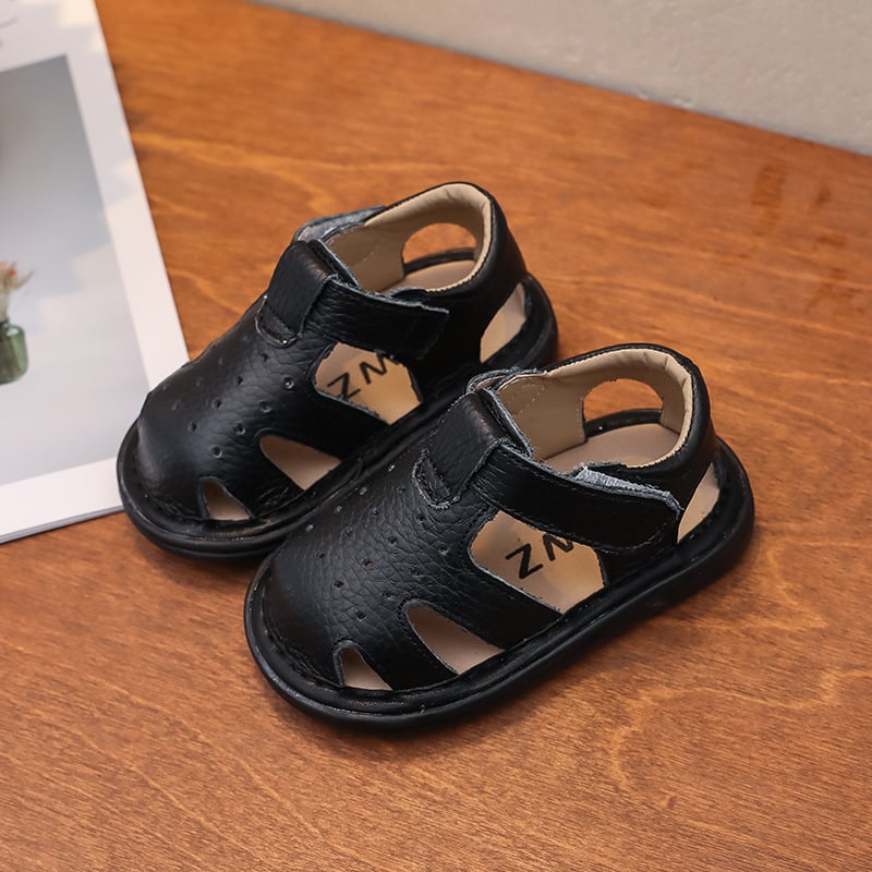 Unisex kožne ljetne sandale za bebe, 12–36 mjeseci, mekana podloga, protuklizne, zatvaranje na Velcro, niski profil