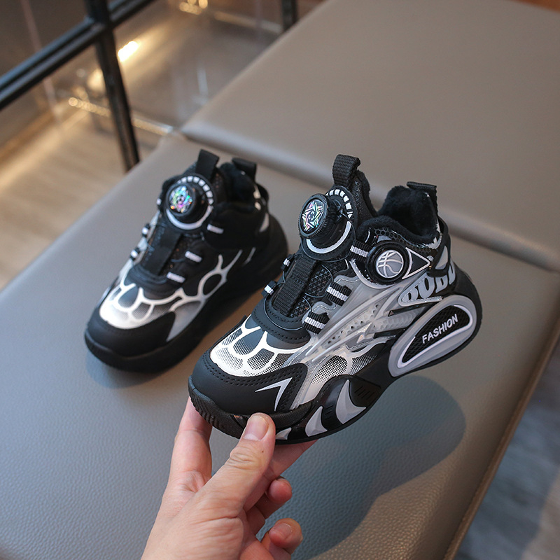 Dječje tenisice s fleece unutarnjom, zimske svakodnevne tenisice s okretno zatvaranje gumom, PU gornji dio, gumena potplat, protuklizne