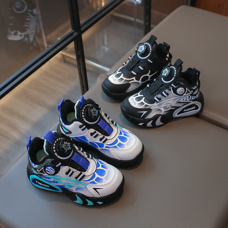 Dječje tenisice s fleece unutarnjom, zimske svakodnevne tenisice s okretno zatvaranje gumom, PU gornji dio, gumena potplat, protuklizne