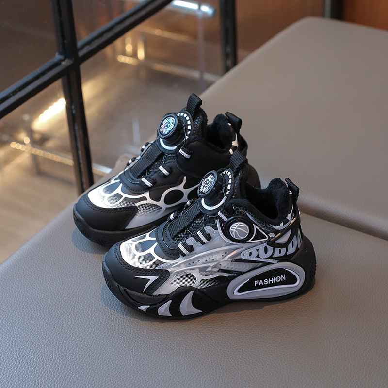 Dječje tenisice s fleece unutarnjom, zimske svakodnevne tenisice s okretno zatvaranje gumom, PU gornji dio, gumena potplat, protuklizne