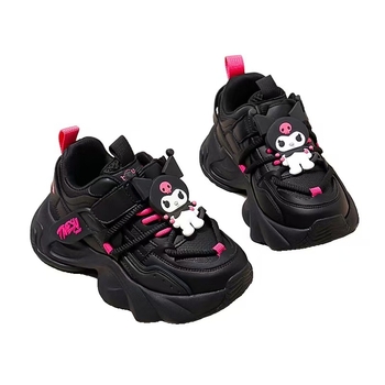 Kuromi cipele za djevojčice otporne na prljavštinu, jesen 2025, crne, dišuće dječje sportske tenisice s mekanom potplatom, stil Dad Shoes