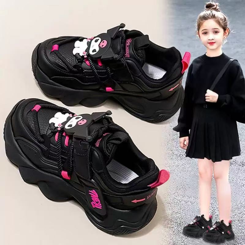 Kuromi cipele za djevojčice otporne na prljavštinu, jesen 2025, crne, dišuće dječje sportske tenisice s mekanom potplatom, stil Dad Shoes