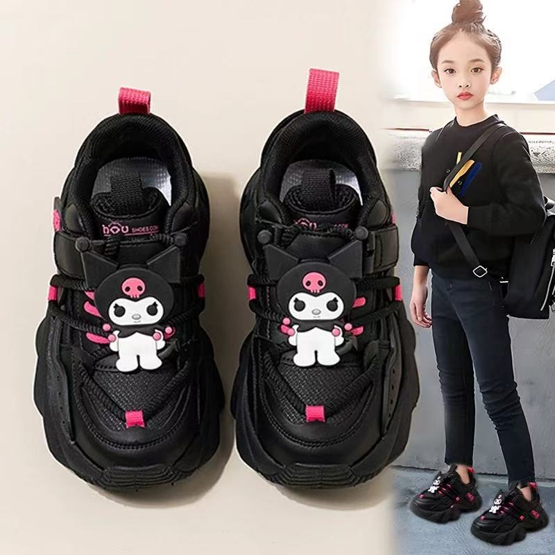 Kuromi cipele za djevojčice otporne na prljavštinu, jesen 2025, crne, dišuće dječje sportske tenisice s mekanom potplatom, stil Dad Shoes