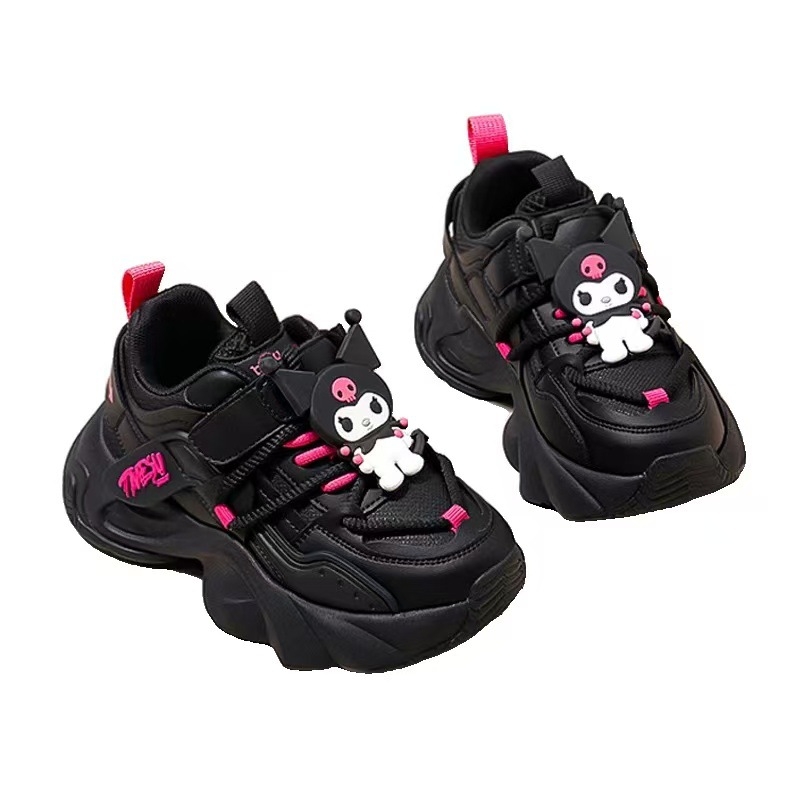 Kuromi cipele za djevojčice otporne na prljavštinu, jesen 2025, crne, dišuće dječje sportske tenisice s mekanom potplatom, stil Dad Shoes