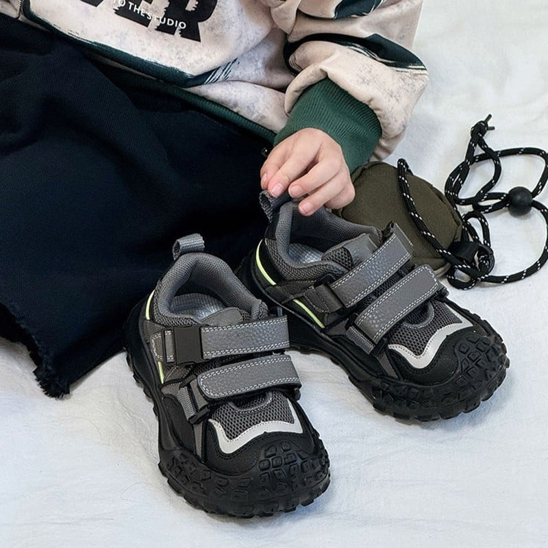 Pantofi de alergare pentru copii, primăvară-toamnă, cu Velcro închidere, partea superioară din piele sintetică, talpă din cauciuc, unisex, pentru vârste 4–16 ani