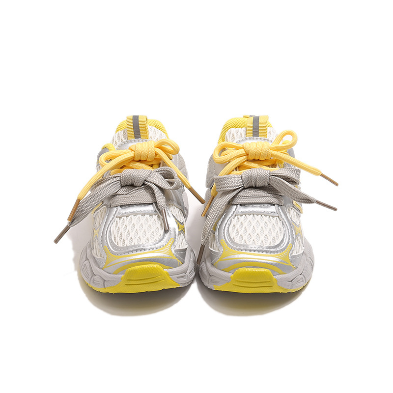 Pantofi sport unisex pentru copii în stil Dad Shoes – partea superioară din PU+mesh, talpă din cauciuc, șireturi în față, primăvară-toamnă 2025, casual zilnic