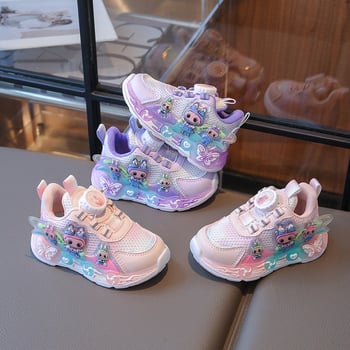 Labubu lányos futócipő — lélegző hálós felső rész, világítás, hercegnő stílus (Kor: 1–6 év; Felsőrész: Háló; Funkciók: lélegző; nedvesség felszívó; Stílus: Hercegnő; Világítás)