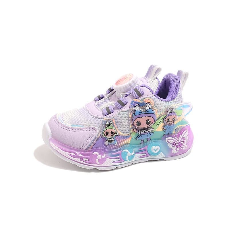Labubu lányos futócipő — lélegző hálós felső rész, világítás, hercegnő stílus (Kor: 1–6 év; Felsőrész: Háló; Funkciók: lélegző; nedvesség felszívó; Stílus: Hercegnő; Világítás)