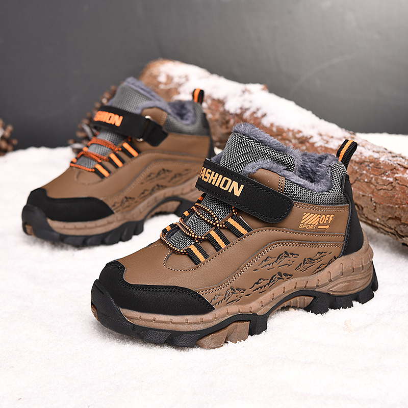 Dječje kožne tenisice za zimu s fleec podstavom, Velcro zatvarač, stil Dad Shoes