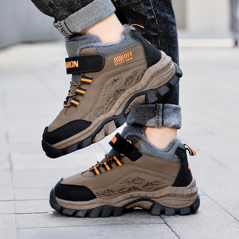 Dječje kožne tenisice za zimu s fleec podstavom, Velcro zatvarač, stil Dad Shoes