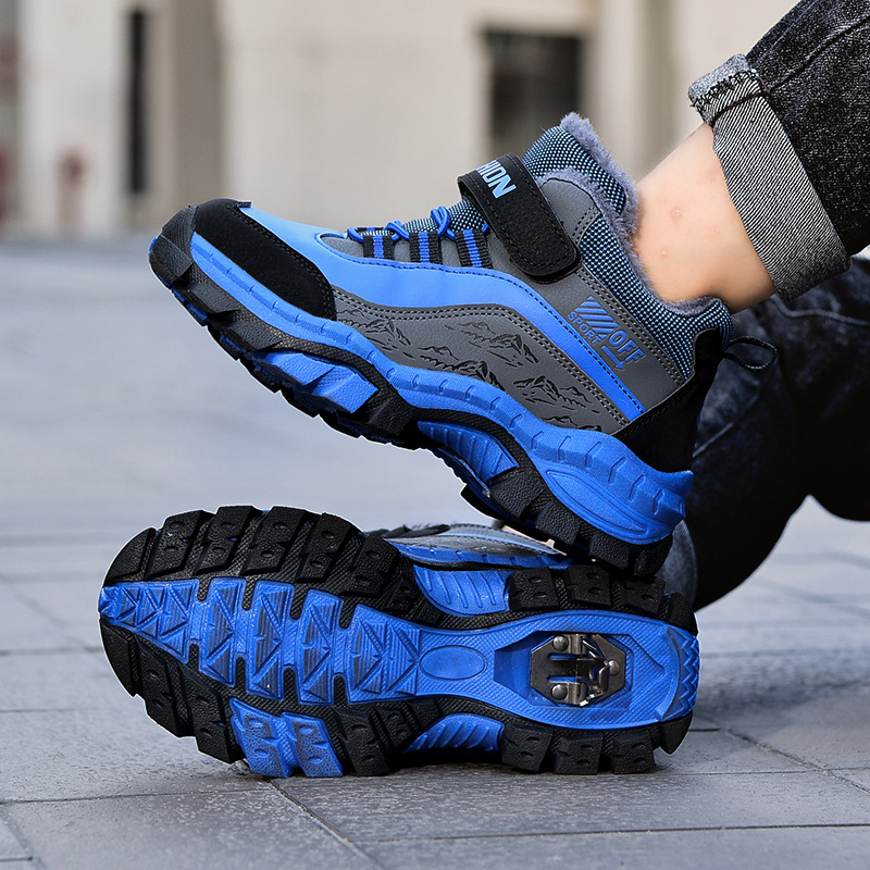 Dječje kožne tenisice za zimu s fleec podstavom, Velcro zatvarač, stil Dad Shoes