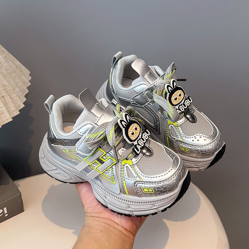 Dječje tenisice u stilu Dad Shoes za djevojčice, prozračni gornji dio od sintetičke kože, Velcro zatvarač, gumeni potplat, karikatura uzorak, za uzrast 4–12 godina