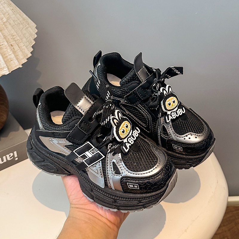 Dječje tenisice u stilu Dad Shoes za djevojčice, prozračni gornji dio od sintetičke kože, Velcro zatvarač, gumeni potplat, karikatura uzorak, za uzrast 4–12 godina