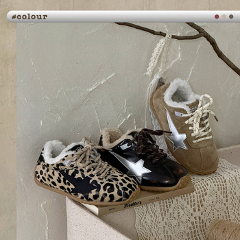 Dječje cipele u stilu Dad Shoes — unisex, ručno izrađene, Velcro zatvarač, debela gumena potplat, jesen-zima (Gornji dio: koža split od svinja; leopard uzorak umjetna kosa; mikrovlakna koža)