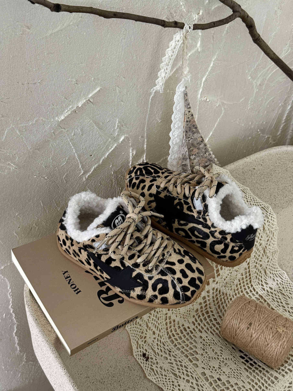 Dječje cipele u stilu Dad Shoes — unisex, ručno izrađene, Velcro zatvarač, debela gumena potplat, jesen-zima (Gornji dio: koža split od svinja; leopard uzorak umjetna kosa; mikrovlakna koža)