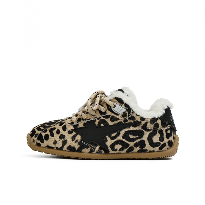Dječje cipele u stilu Dad Shoes — unisex, ručno izrađene, Velcro zatvarač, debela gumena potplat, jesen-zima (Gornji dio: koža split od svinja; leopard uzorak umjetna kosa; mikrovlakna koža)
