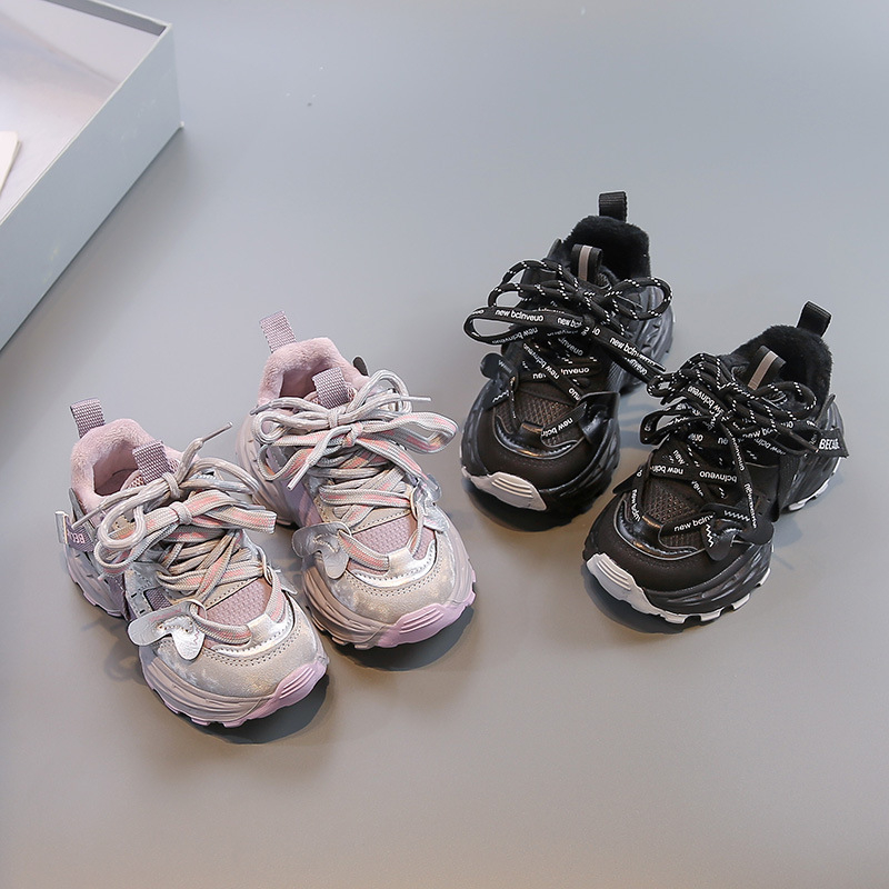 Dječje tenisice s flis podstavom za zimu 2025, unisex, casual dad shoes stil, mekana potplata