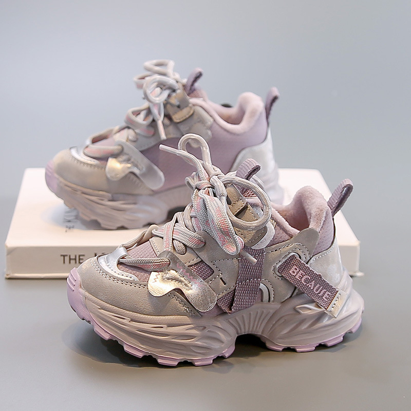 Dječje tenisice s flis podstavom za zimu 2025, unisex, casual dad shoes stil, mekana potplata