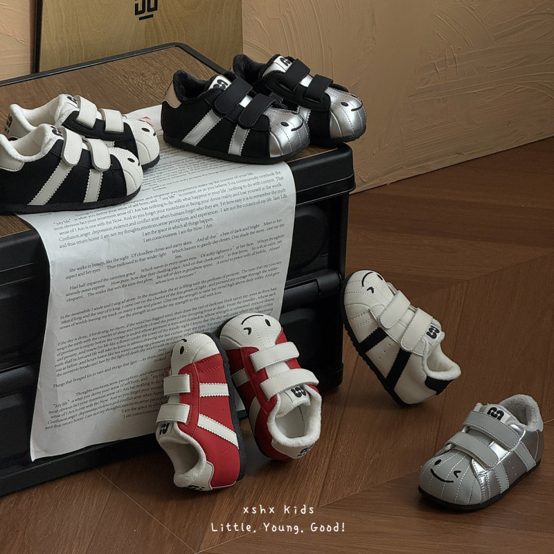 Dječje cipele s Velcro kopčom, pliš unutarnja obloga, dizajn sa smiješnim licem, prozračne, debeli đon, protuklizne