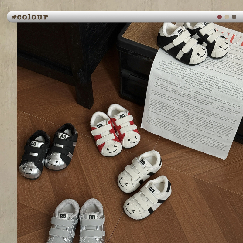 Dječje cipele s Velcro kopčom, pliš unutarnja obloga, dizajn sa smiješnim licem, prozračne, debeli đon, protuklizne