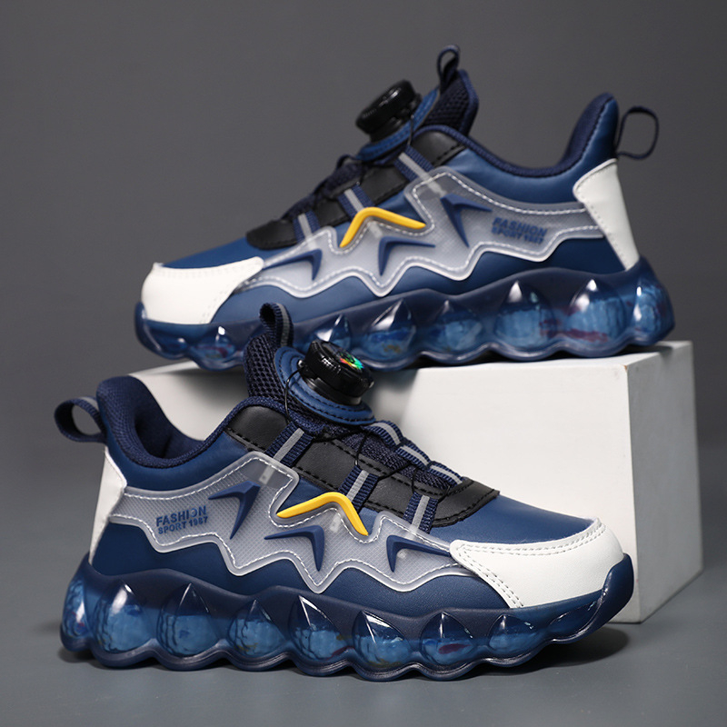 Pantofi sport pentru copii din piele sintetică, cu cataramă rotativă — partea superioară din piele sintetică, respirabili, ușori, pentru toate sezoanele