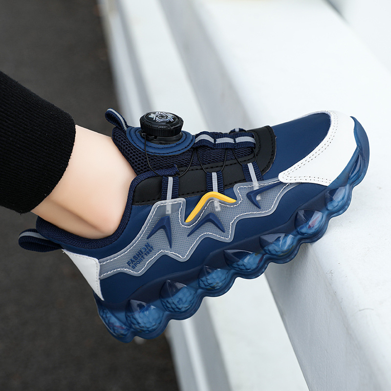 Pantofi sport pentru copii din piele sintetică, cu cataramă rotativă — partea superioară din piele sintetică, respirabili, ușori, pentru toate sezoanele