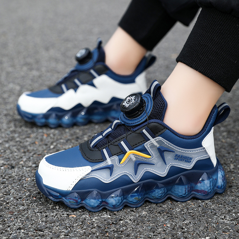 Pantofi sport pentru copii din piele sintetică, cu cataramă rotativă — partea superioară din piele sintetică, respirabili, ușori, pentru toate sezoanele