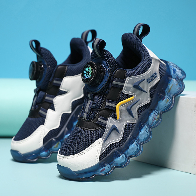 Pantofi sport pentru copii din piele sintetică, cu cataramă rotativă — partea superioară din piele sintetică, respirabili, ușori, pentru toate sezoanele