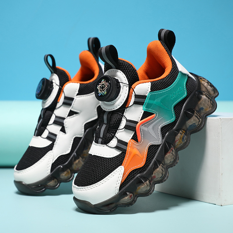 Pantofi sport pentru copii din piele sintetică, cu cataramă rotativă — partea superioară din piele sintetică, respirabili, ușori, pentru toate sezoanele