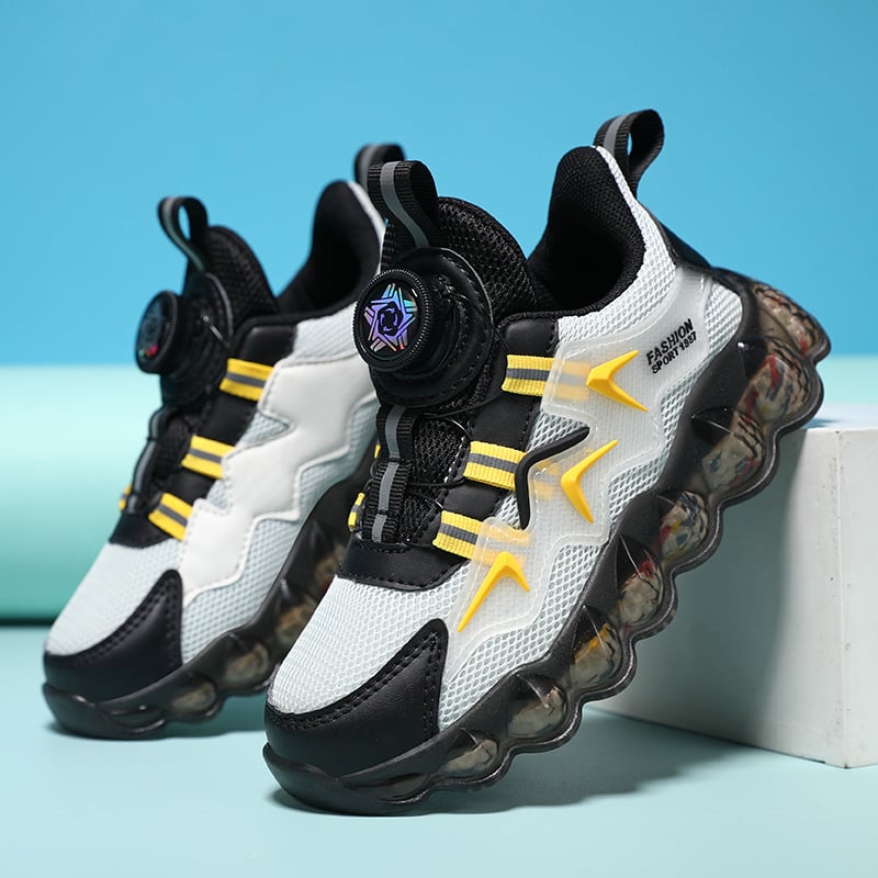 Pantofi sport pentru copii din piele sintetică, cu cataramă rotativă — partea superioară din piele sintetică, respirabili, ușori, pentru toate sezoanele